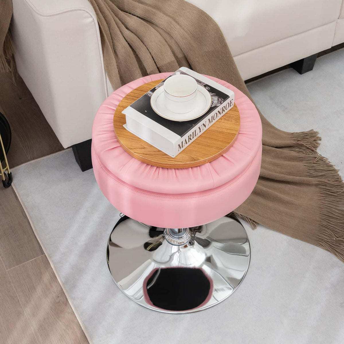 GOFLAME 360° Swivel PU Leather Vanity Stool with Storage Set of 2