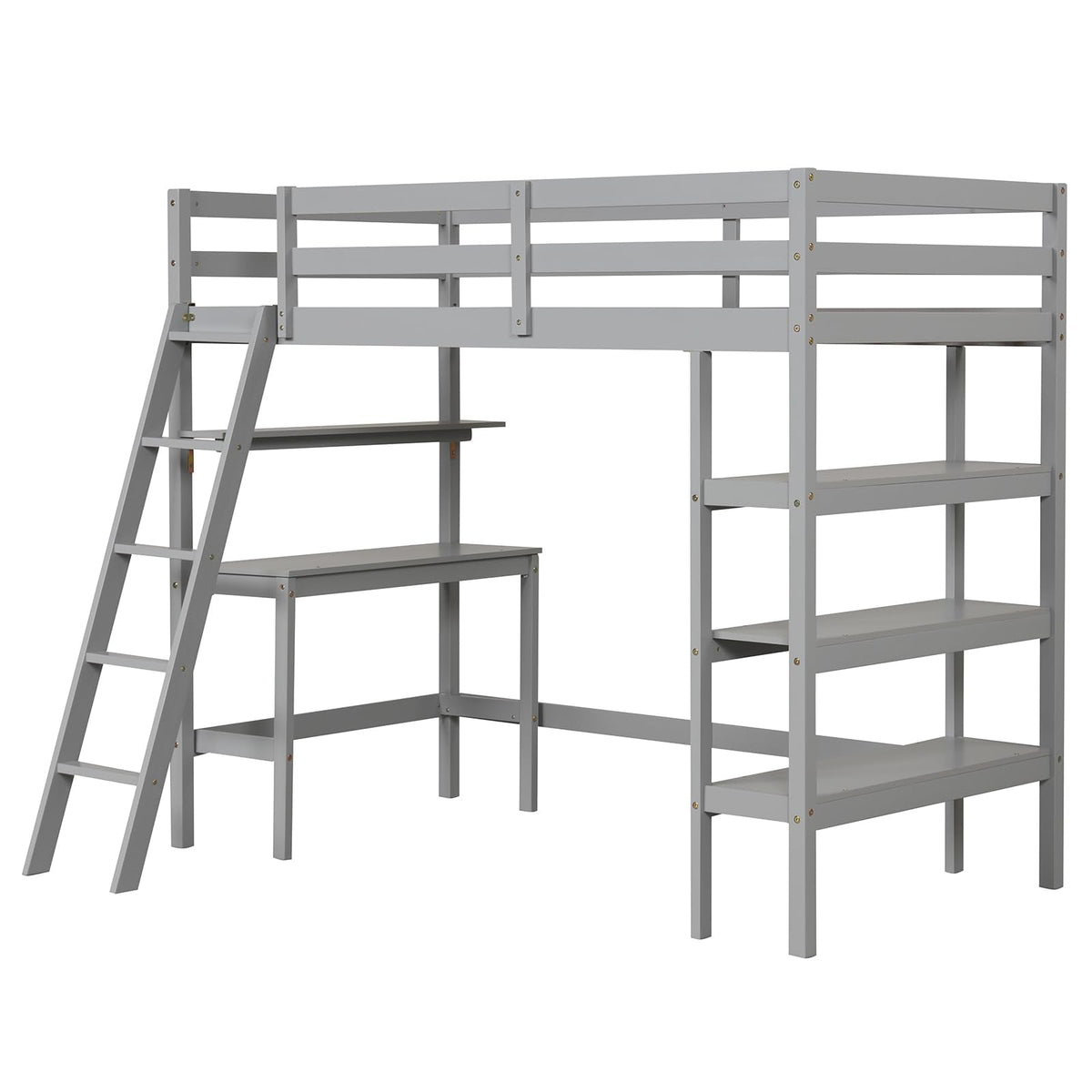 Goflame Loft Bed with Desk & Bookshelves