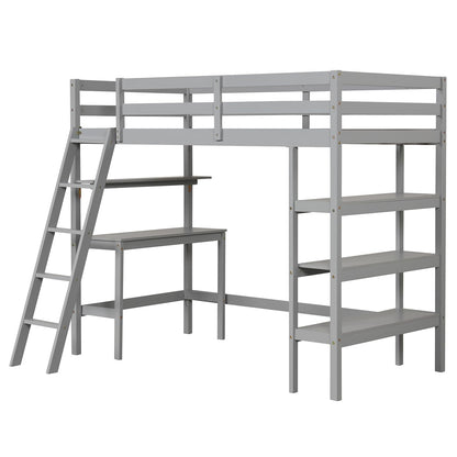 Goflame Loft Bed with Desk & Bookshelves