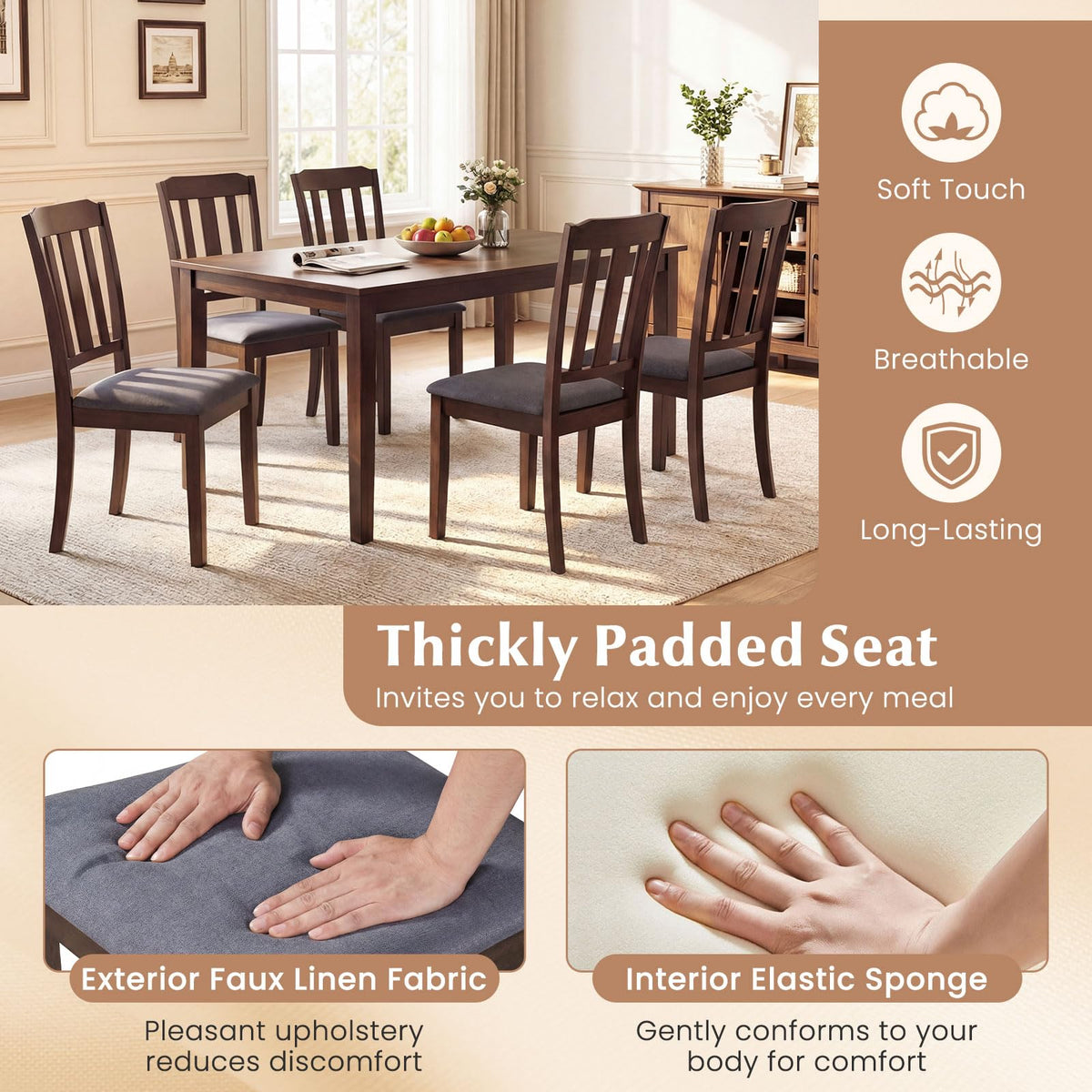 Goflame Rubber Wood Dining Room Chairs with Comfortable Backrest & Padded Seat