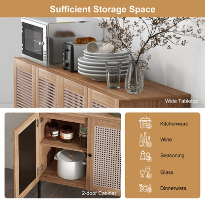 Goflame Buffet Cabinet, Wood Sideboard Storage Cabinet with Rattan Door, 3-Position Adjustable Shelf