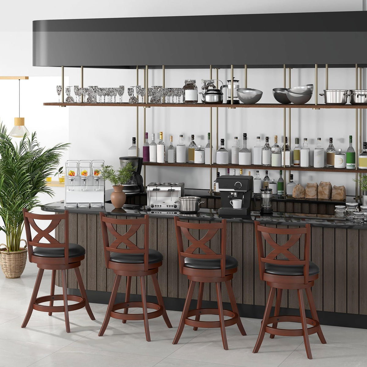 Goflame Swivel Bar Stools Set of 2, Farmhouse Wooden Barstools with Back