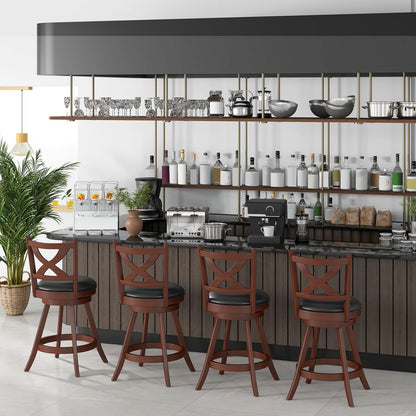 Goflame Swivel Bar Stools Set of 2, Farmhouse Wooden Barstools with Back