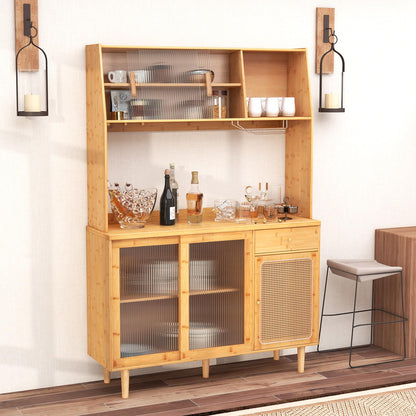 Goflame Pantry Cabinet 69" Bamboo Hutch Cabinet with Storage