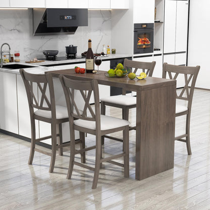 Goflame Wood Bar Stools Set of 2/4, 24" Counter Height Bar Stools w/Cross Back & Linen Fabric Upholstered Seat