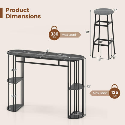 Goflame 3 Pieces Bar Table Set for 2 with 2 Padded Stools