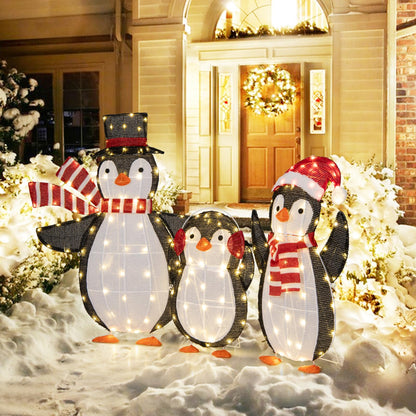 Goflame Set of 3 Lighted Christmas Penguins with LED Lights Outdoor Glowing Holiday Display