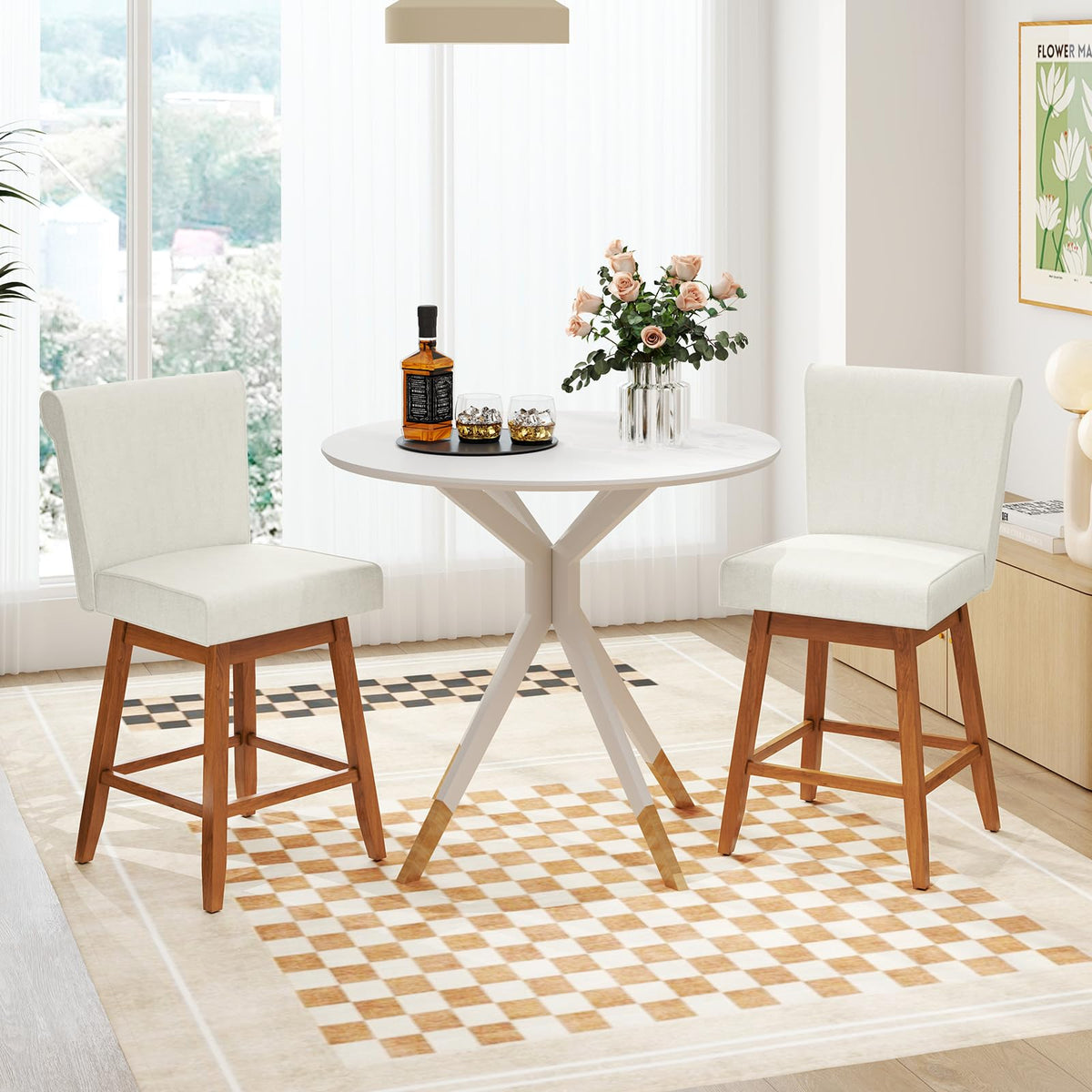 Goflame Modern Upholstered Bar Stools Set