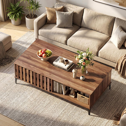 Goflame 47 Inch Wood Mid Century Coffee Table with Storage