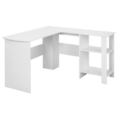 Goflame L Shaped Computer Desk, 51" Large Corner Desk with 2 Cable Holes & 2 Storage Shelves, White