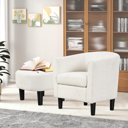 Goflame Modern Accent Chair with Ottoman, Upholstered Teddy Velvet Barrel Club Chair w/Footrest