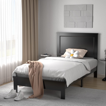 Queen/Full/Twin Size Platform Bed w/ Rubber Wood Legs & Integrated Headboard | Wooden Bed Frame