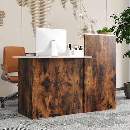Goflame Reception Desk, Front Counter Desk with Lockable Drawer, Oval Tabletop & Adjustable Shelf