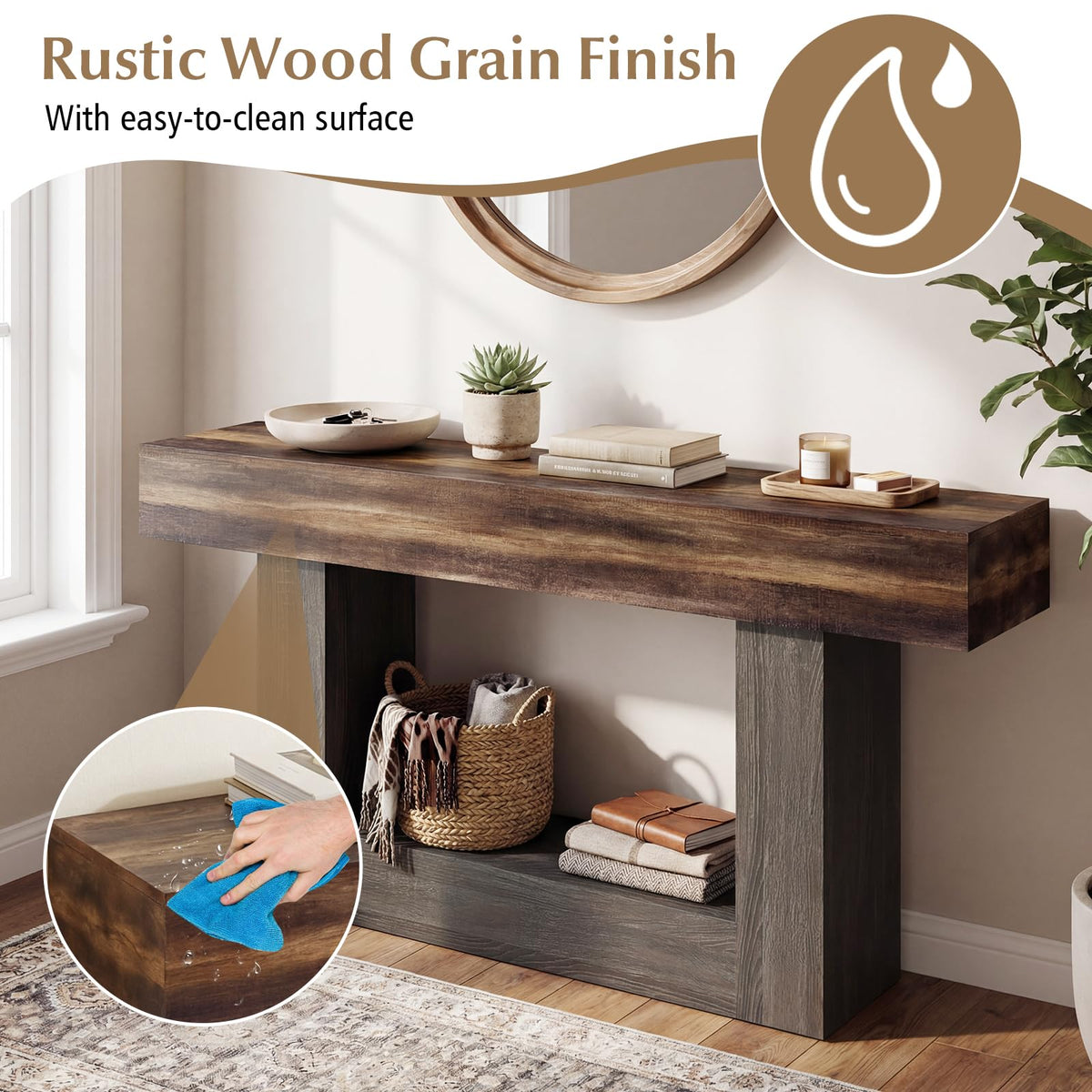 Goflame 63" Farmhouse Console Table | 2-Tier Narrow Entryway Table with Storage Shelf