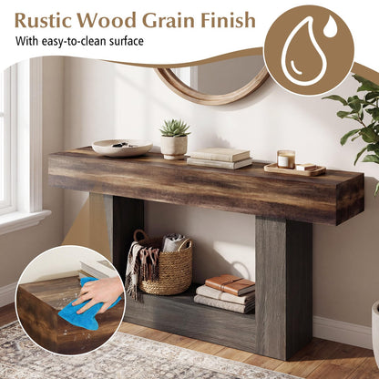 Goflame 63" Farmhouse Console Table | 2-Tier Narrow Entryway Table with Storage Shelf