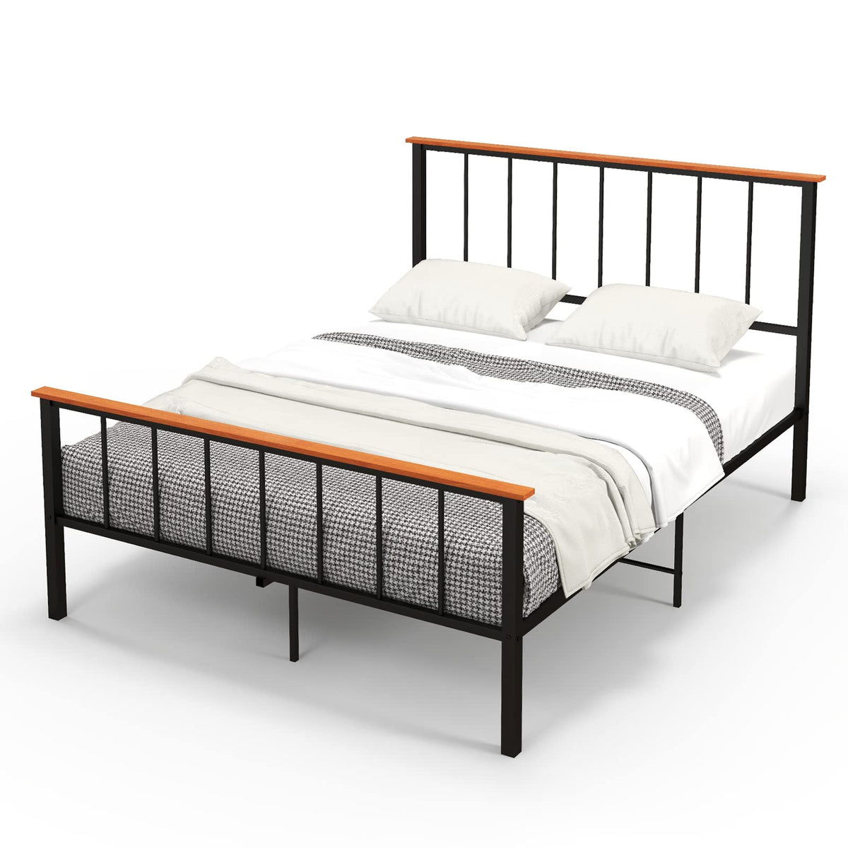 Goflame Queen/Full Size Metal Platform Bed Frame with Spindle Headboard & Footboard, Black