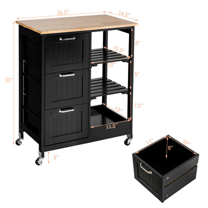 Goflame Kitchen Island Cart with Storage, Bar Serving Cart on Wheels with 3 Deep Drawers