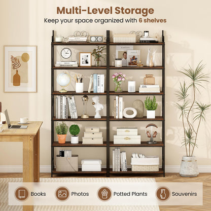 Goflame 6-Tier Bookshelf Industrial Bookcase with 2 Anti-Tipping Kits and Metal Frame