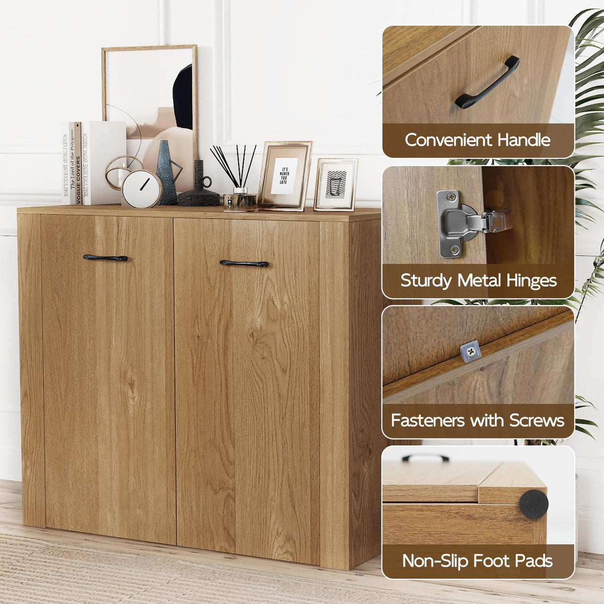 Goflame 38" Modern Storage Cabinet with 2 Doors and 4 Cubic Shelves