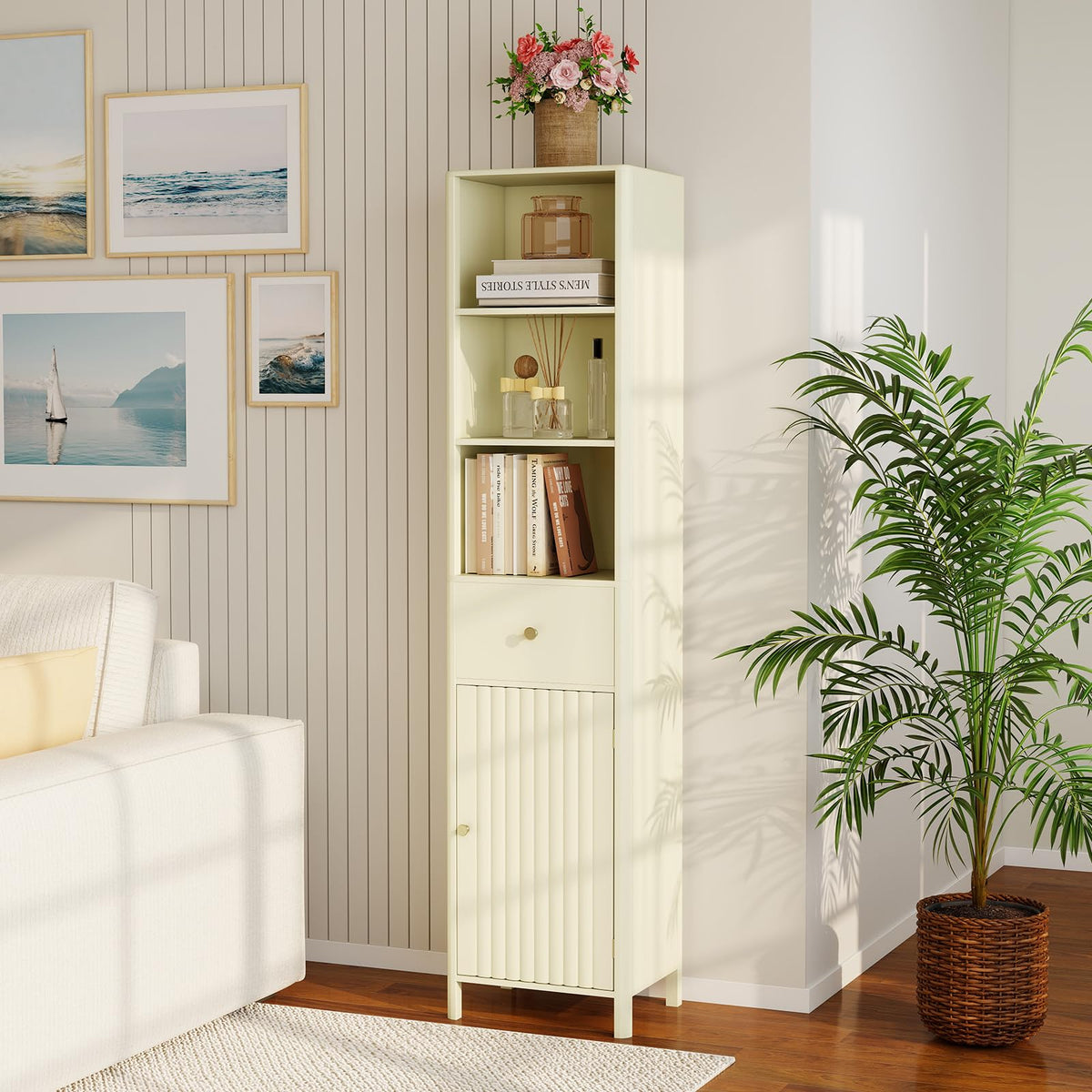 Goflame 67 Inch Tall Bathroom Cabinet, Narrow Floor Cabinet with Fluted Door