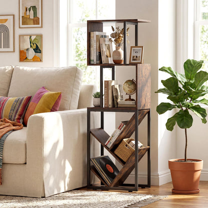 Goflame 6-Tier Bookshelf | Industrial S-Shaped Geometric Bookcase with Open Display Shelves