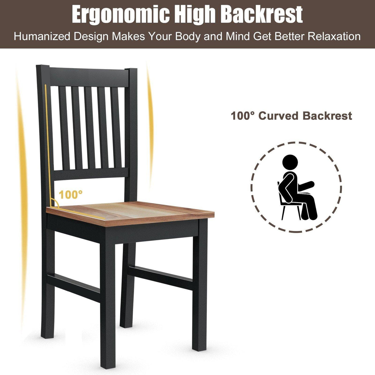 Goflame Set of 4 Wood Dining Chairs, Whitesburg Dining Room Side Chair w/ Wide Seat,Black - Goflameus