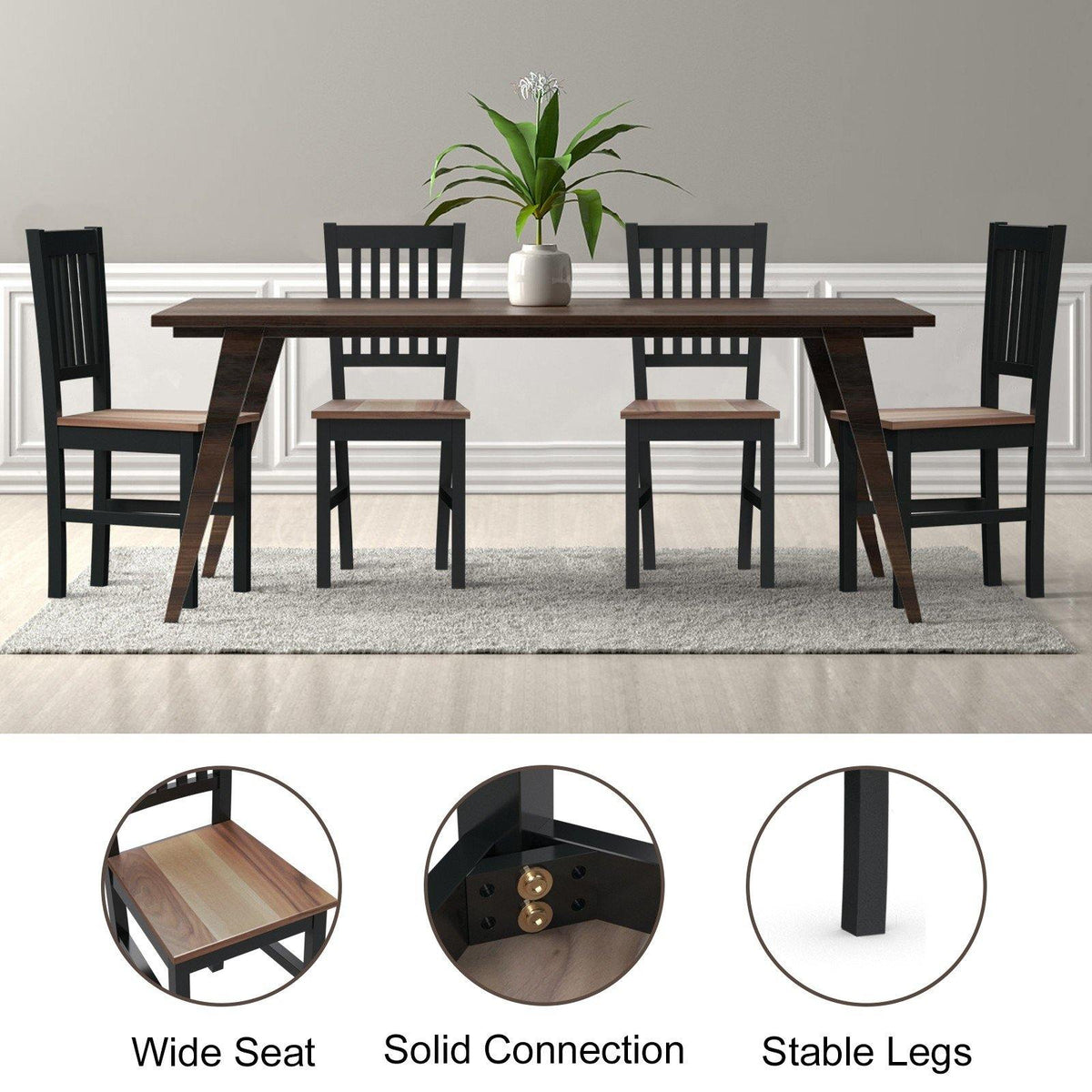 Goflame Set of 4 Wood Dining Chairs, Whitesburg Dining Room Side Chair w/ Wide Seat,Black - Goflameus