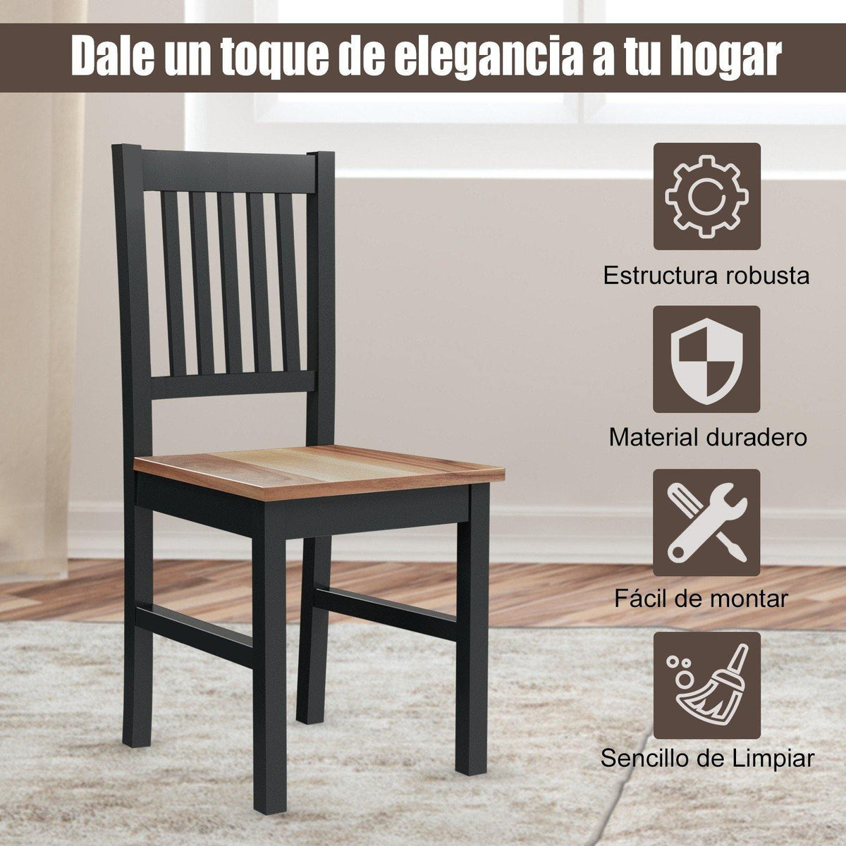 Goflame Set of 4 Wood Dining Chairs, Whitesburg Dining Room Side Chair w/ Wide Seat,Black - Goflameus
