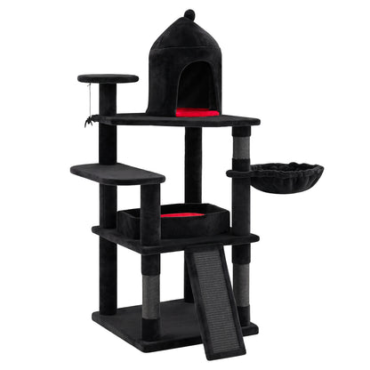 50-inch Gothic Cat Tree, Multi-Level Black Cat Tower