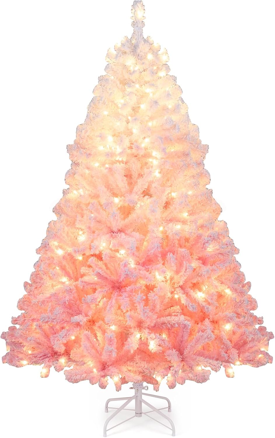 Goflame Pre-Lit Snow Flocked Christmas Tree | Artificial Hinged Xmas Full Tree