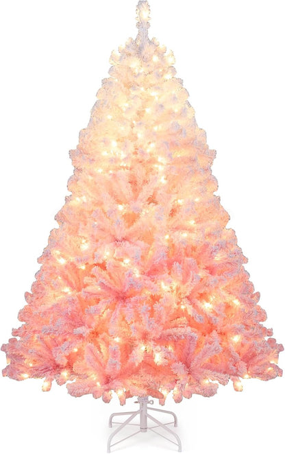 Goflame Pre-Lit Snow Flocked Christmas Tree | Artificial Hinged Xmas Full Tree
