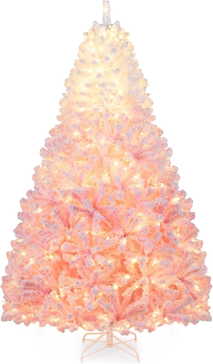 Goflame Pre-Lit Snow Flocked Christmas Tree | Artificial Hinged Xmas Full Tree