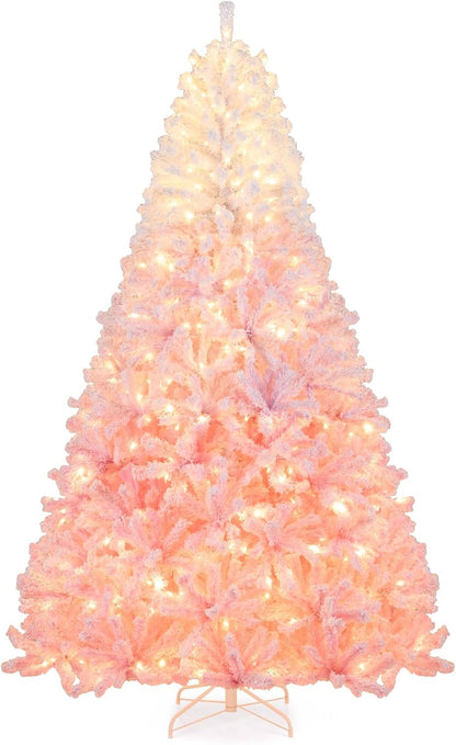Goflame Pre-Lit Snow Flocked Christmas Tree | Artificial Hinged Xmas Full Tree