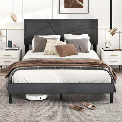 Modern Queen/Full/Twin Size Upholstered Platform Bed Frame with Geometric Tufting Headboard