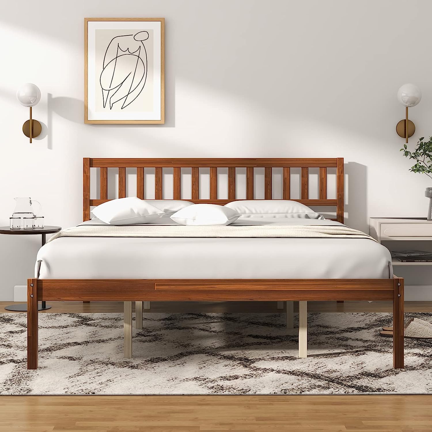 Goflame Wood Bed Frame with Headboard