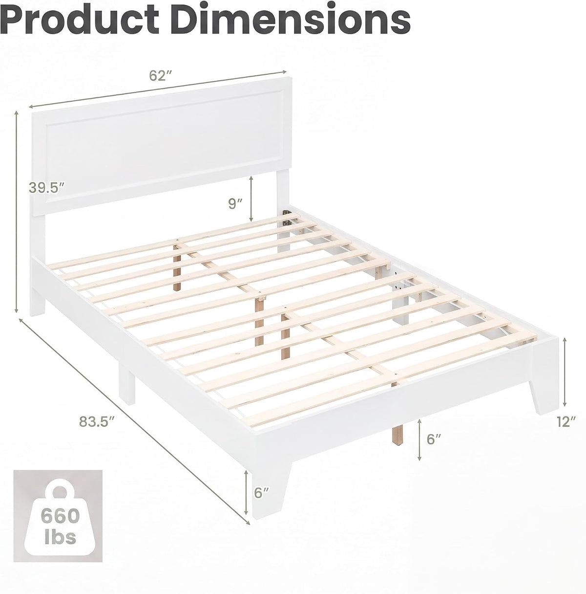 Goflame Twin/Full/Queen Size Wooden Bed Frame with Wood Slat Support