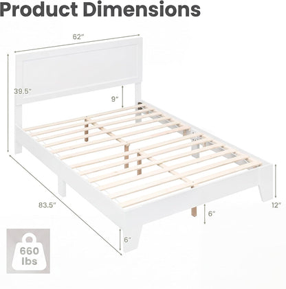Goflame Twin/Full/Queen Size Wooden Bed Frame with Wood Slat Support