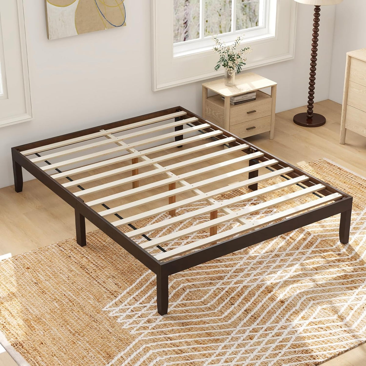 Goflame 14 Inch Twin Wood Platform Bed Frame, Minimalist Twin Bed Frame with Wooden Slats Support & Rubber Wood Legs