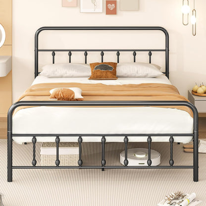 Goflame King/Queen/Full Size Metal Platform Bed Frame, Victorian Style Platform Bed with Headboard & Footboard