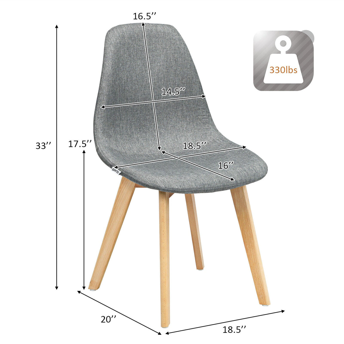 Goflame Set of 2 or 4 Modern Fabric Dining Chairs, Upholstered Accent Chair, Grey
