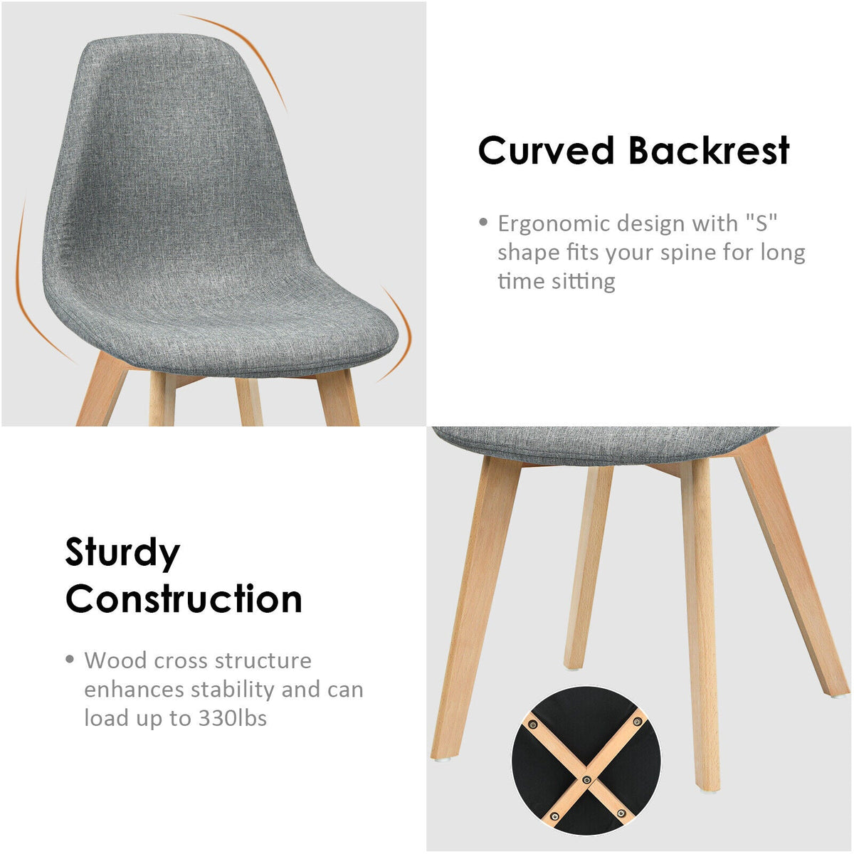 Goflame Set of 2 or 4 Modern Fabric Dining Chairs, Upholstered Accent Chair, Grey