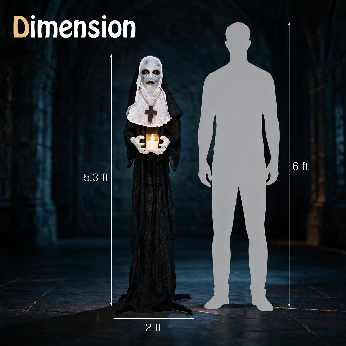 5.3 FT/160 CM Animated Nun Halloween Decoration