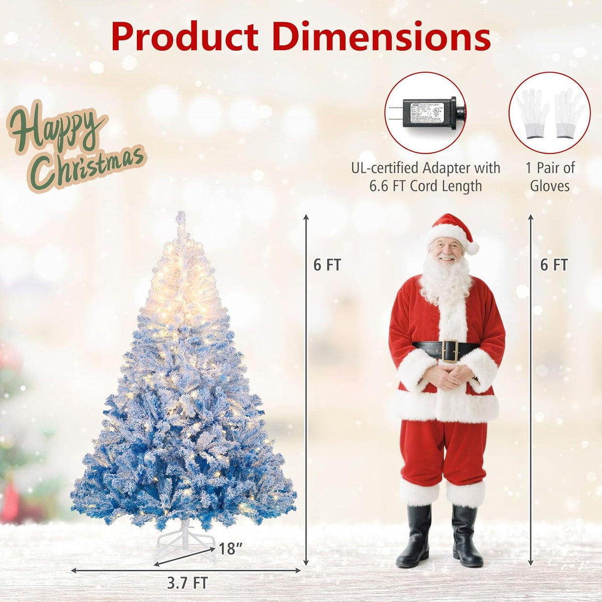 Goflame Pre-Lit Snow Flocked Christmas Tree | Artificial Hinged Xmas Full Tree