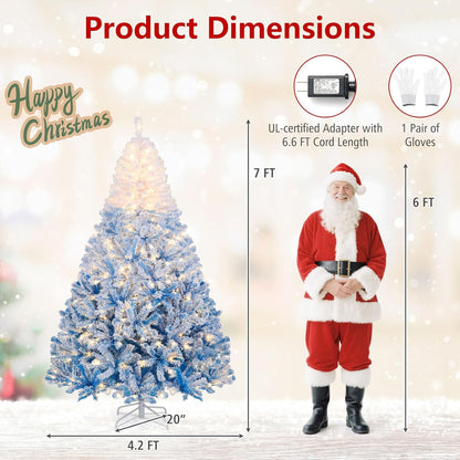 Goflame Pre-Lit Snow Flocked Christmas Tree | Artificial Hinged Xmas Full Tree