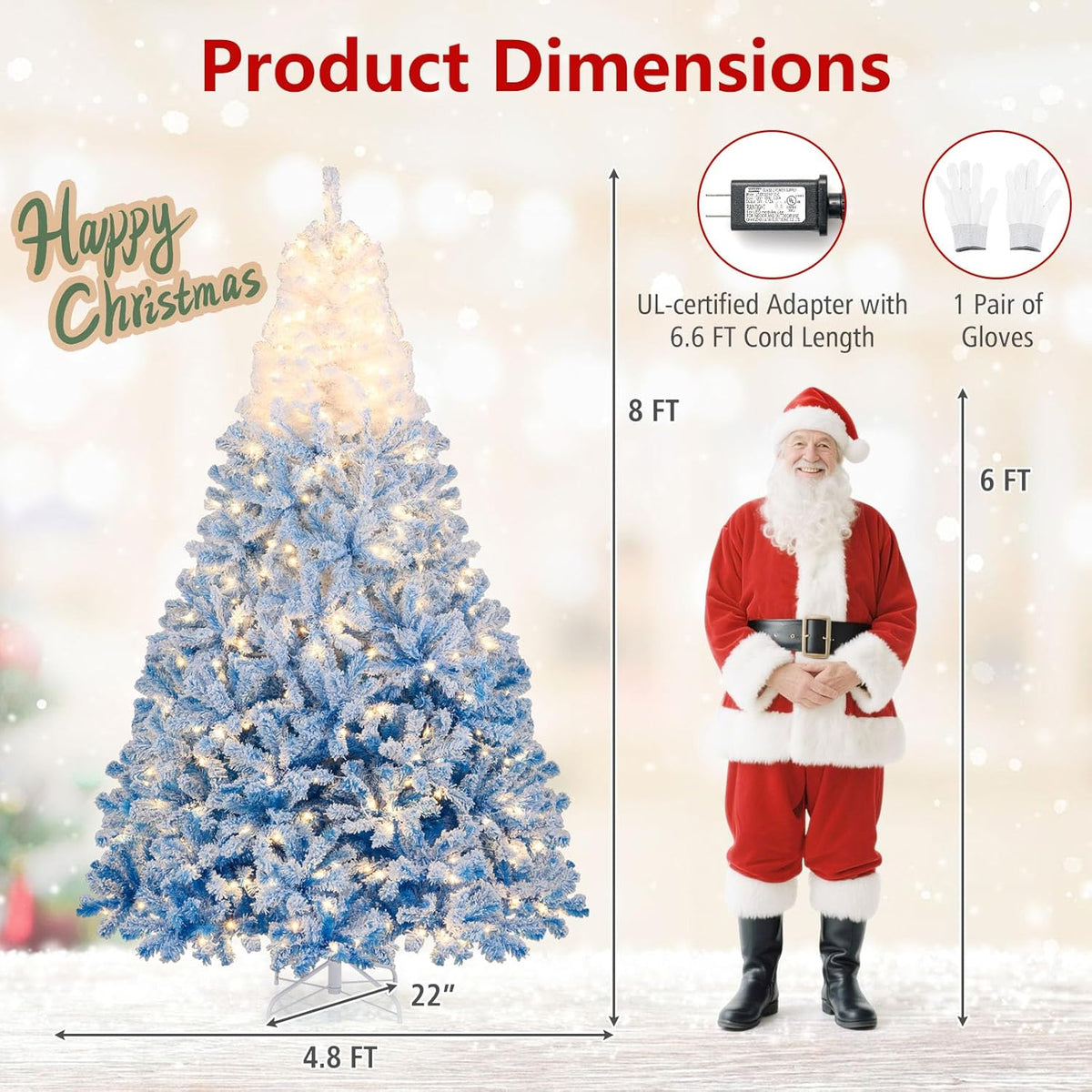 Goflame Pre-Lit Snow Flocked Christmas Tree | Artificial Hinged Xmas Full Tree