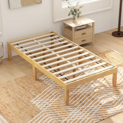 Goflame 14 Inch Twin Wood Platform Bed Frame, Minimalist Twin Bed Frame with Wooden Slats Support & Rubber Wood Legs