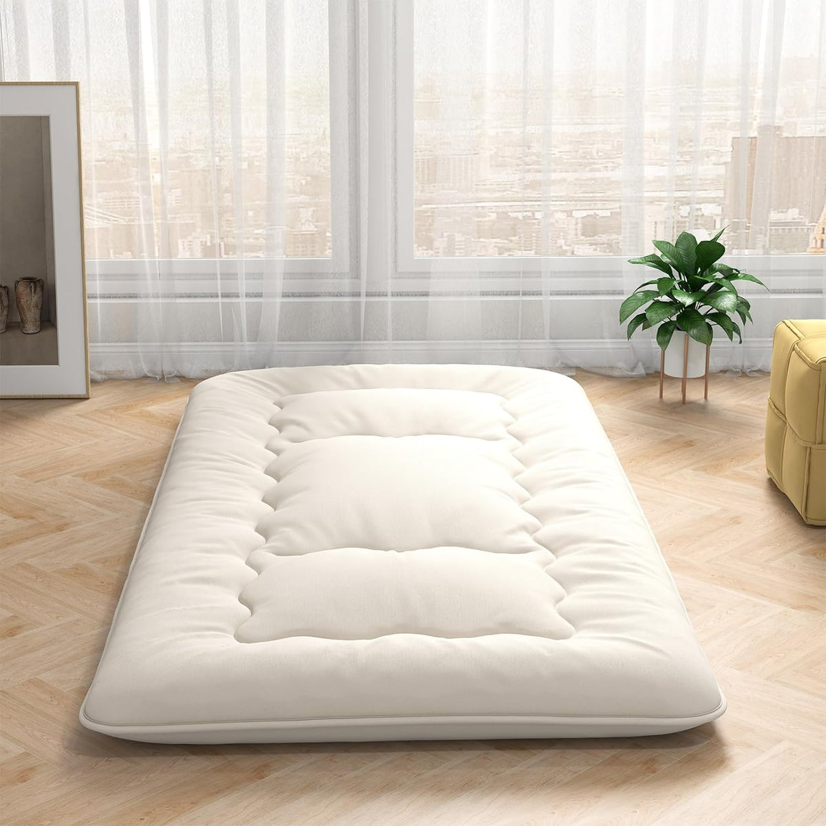 Goflame Japanese Floor Mattress Futon Mattress, Roll Up Mattress Tatami Mat with Washable Cover and Carry Bag