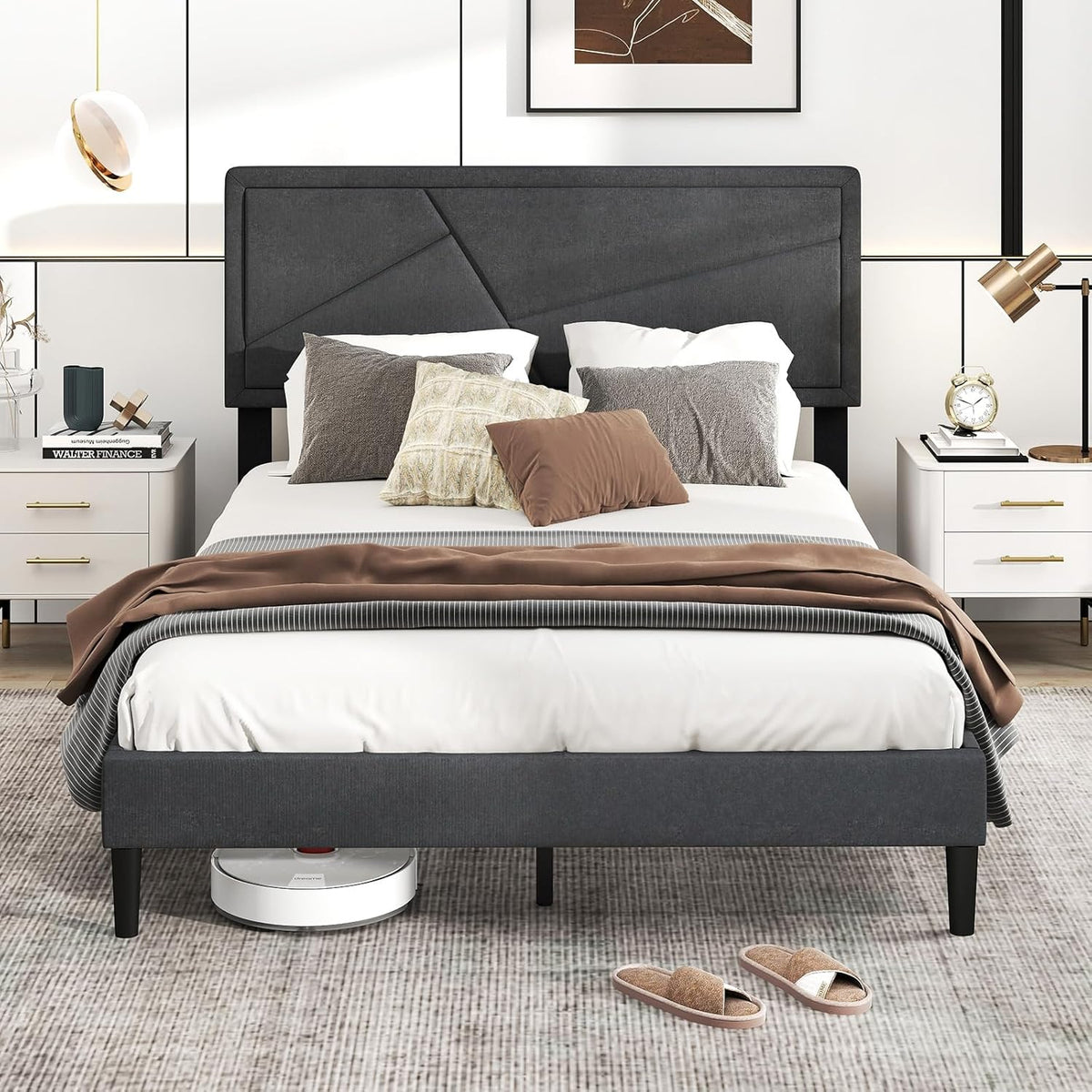 Modern Queen/Full/Twin Size Upholstered Platform Bed Frame with Geometric Tufting Headboard