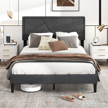 Modern Queen/Full/Twin Size Upholstered Platform Bed Frame with Geometric Tufting Headboard