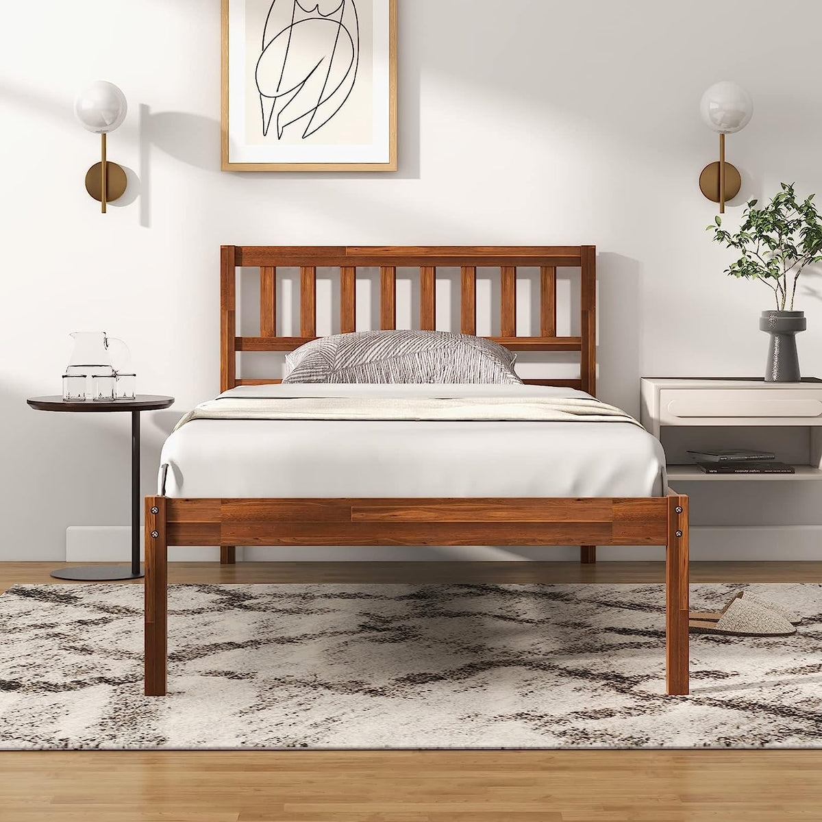 Goflame Wood Bed Frame with Headboard
